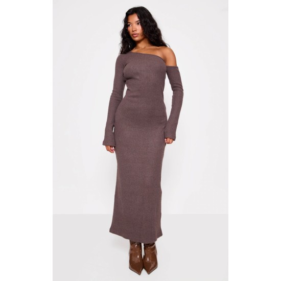 Chocolate Heavy Brushed Asymmetric Maxi Dress