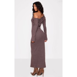 Chocolate Heavy Brushed Asymmetric Maxi Dress