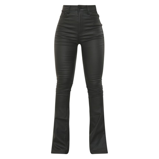 Black Coated Denim Split Hem Flares