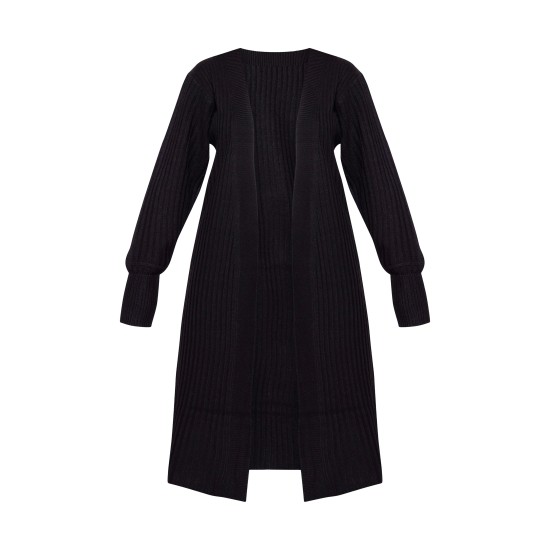 Black Ribbed Knitted Midi Cardigan