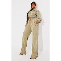 PRETTYLITTLETHING Shape Olive Washed Wide Leg Sweatpants