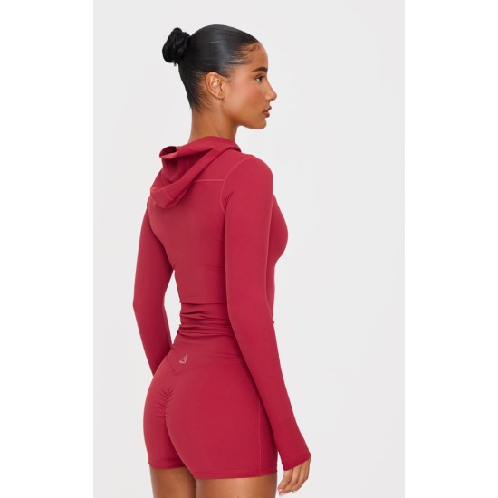 Dark Red Sculpt Hooded Gym Jacket