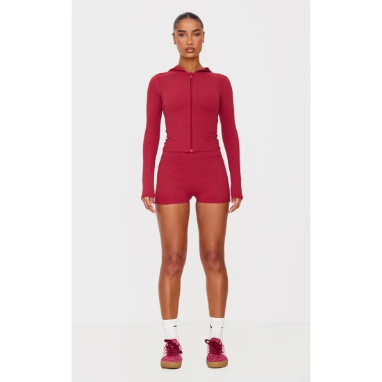 Dark Red Sculpt Hooded Gym Jacket