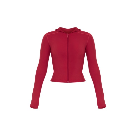 Dark Red Sculpt Hooded Gym Jacket