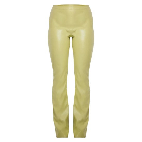 Olive Faux Leather High Waisted Flared Pants