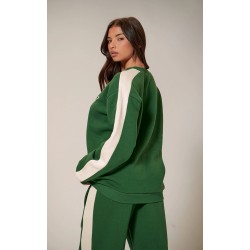 PRETTYLITTLETHING Forest Green Embroidered Contrast Oversized Sweatshirt