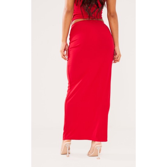 Red Soft Touch Low Rise Maxi Skirt