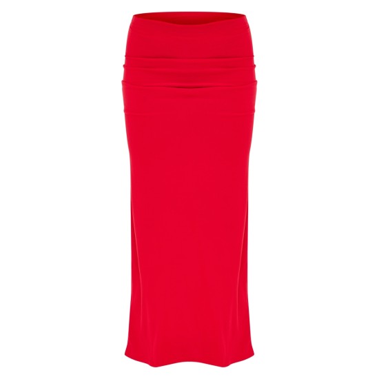 Red Soft Touch Low Rise Maxi Skirt