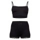 Black Jersey Lace Trim Short PJ Set