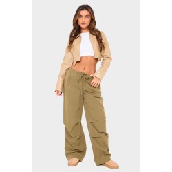 Khaki Thin Waistband Drawstring Detail Track Pants