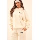 PRETTYLITTLETHING Cream Logo Badge Detail Straight Leg Sweatpants