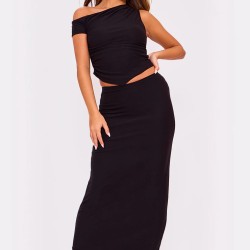 Black Soft Touch Low Rise Maxi Skirt