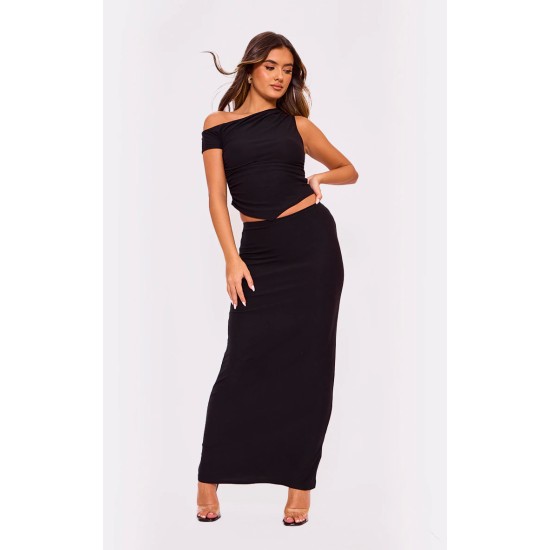 Black Soft Touch Low Rise Maxi Skirt