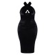 Plus Black Velvet Underwired Cross Front Midi Dress