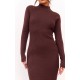 Chocolate Turtle Neck Knitted Bodycon Maxi Dress