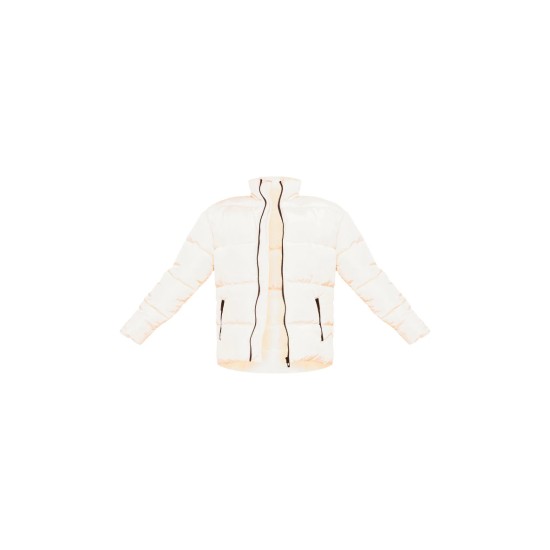 PRETTYLITTLETHING Off White Panelled High Neck Puffer Coat