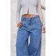 Mid Blue Wash Seam Detail Wide Leg Denim Jeans