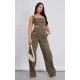 Khaki Twill Pocket Detail High Waist Cargo Pants