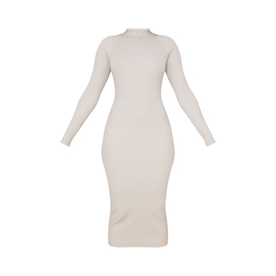 Stone Turtle Neck Knitted Bodycon Maxi Dress