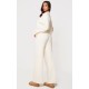 Cream Knitted Polo Neck Sweater And Wide Leg Pants Set