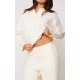 Cream Knitted Polo Neck Sweater And Wide Leg Pants Set