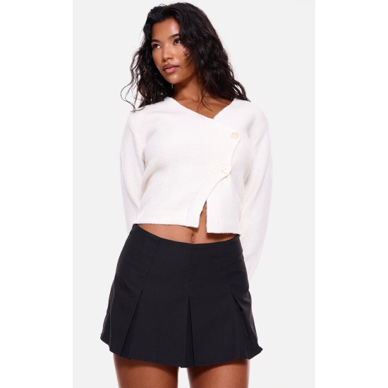 Black Tailored Woven Box Pleat Skater Skort