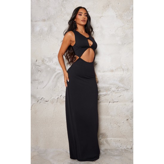 Petite Black Soft Touch Cut Out Maxi Dress With Knot Details