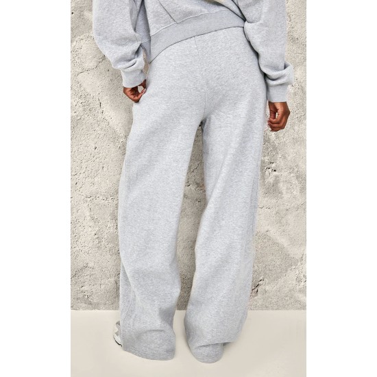 Tall Grey Marl Baltimore Borg Applique Detail Wide Leg Sweatpants