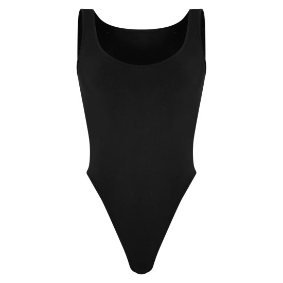 Black Basic Slinky Scoop Neck Bodysuit