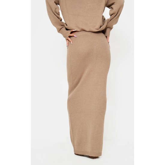 Light Mocha Soft Knit Maxi Skirt