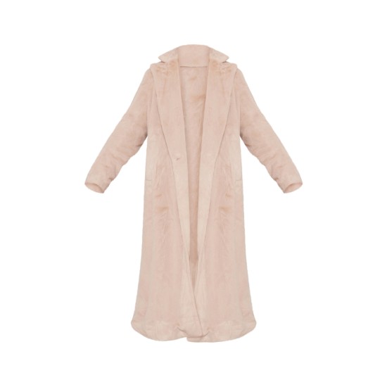 Beige Premium Soft Faux Fur Tailored Maxi Coat