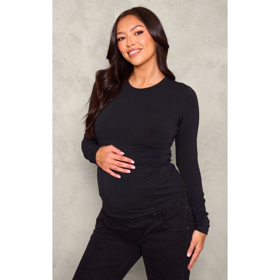 Maternity Black Long Sleeve Basic Fitted Top