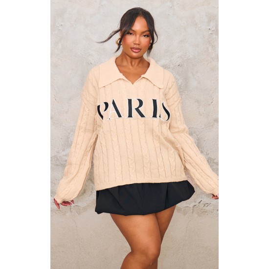 Plus Stone Cable Knit Embroidered Oversized Sweater