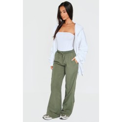 Petite Green Peach Skin Wide Leg Cargo Pants