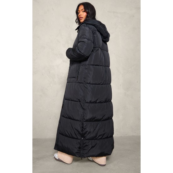 Tall Black Maxi Longline Hooded Puffer Coat