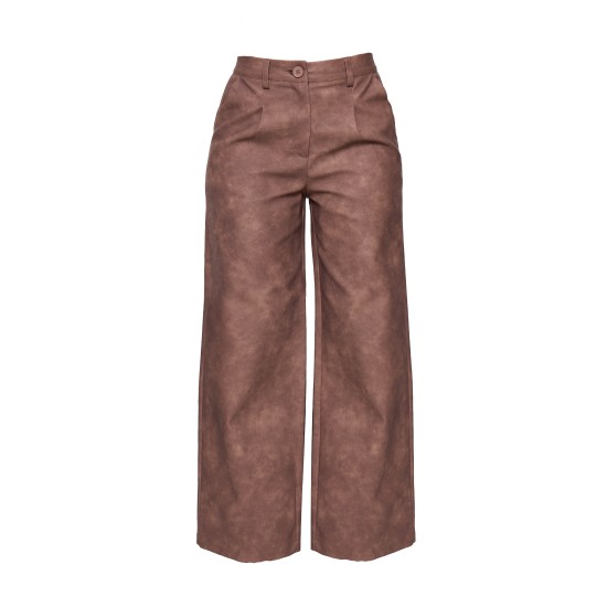 Petite Chocolate Faux Leather Wide Leg Pants