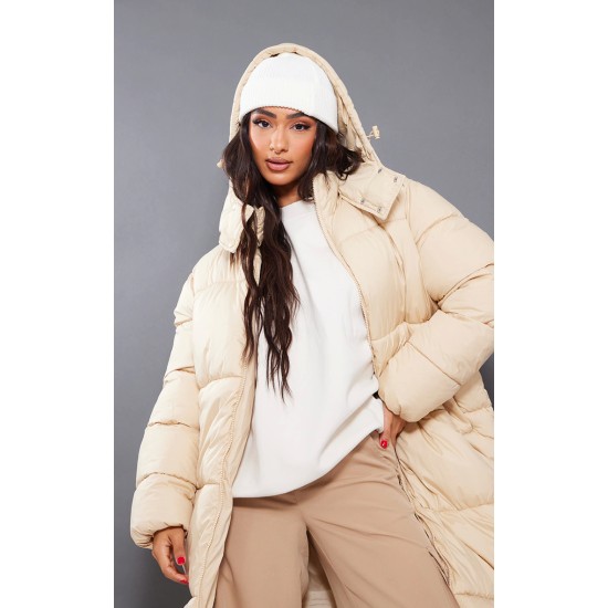 Petite Camel Long Puffer Coat