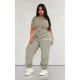 PRETTYLITTLETHING Plus Sage Khaki High Waisted Cuffed Sweatpants