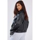 Black Faux Leather Relaxed Fit Belted Biker Jacket