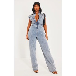 Shape Acid Blue Wash Sleeveless Rigid Denim Jumpsuit