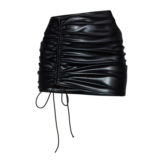 Black Faux Leather Ruched Micro Mini Skirt