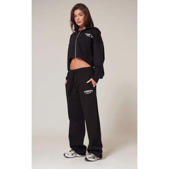 PRETTYLITTLETHING Black Premium Print Zip Front Hoodie