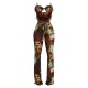 Brown Printed Mesh Cup Detail Cut Out Jumpsuit