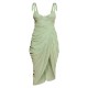 Sage Green Polka Dot Draped Underwire Detail Midi Dress