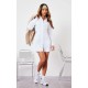 White Fitted Waist Long Sleeve Button Shirt Dress