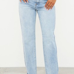 Light Blue Wash Ripped Split Hem Straight Leg Jeans