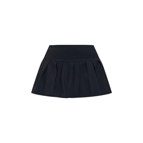 Black Stretch Woven Low Rise Pleated Micro Mini Skirt