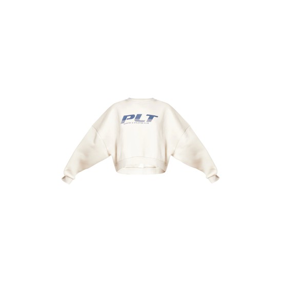 PRETTYLITTLETHING Cream Athletics Club Embossed Oversized Boxy Sweatshirt