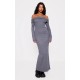 Charcoal Heavy Brushed Rib Bardot Trim Maxi Dress