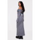 Charcoal Heavy Brushed Rib Bardot Trim Maxi Dress